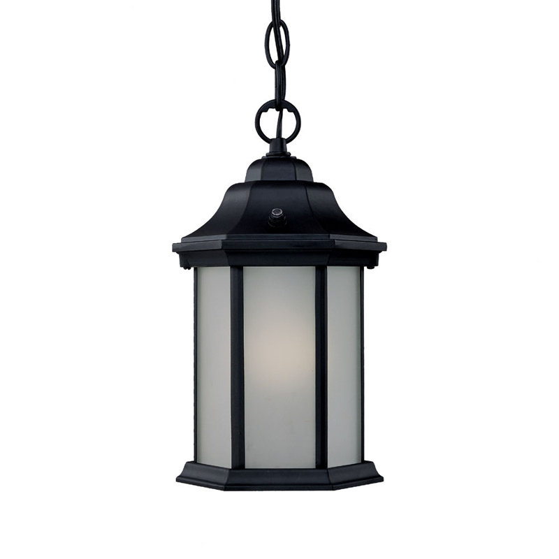 Pruitt Outdoor Hanging Lantern, Matte Black, Clear Seeded, No