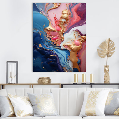 Trippy rose bleu abstrait liquide encre III - encre liquide abstrait art mural