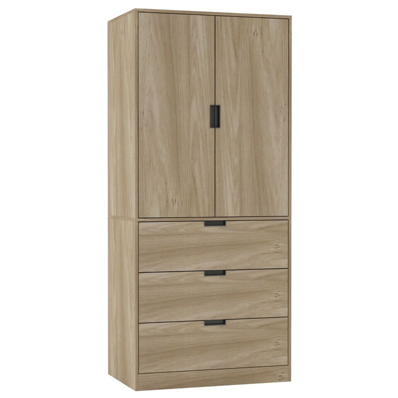 Stephy Solid Wood Wardrobe, Oak