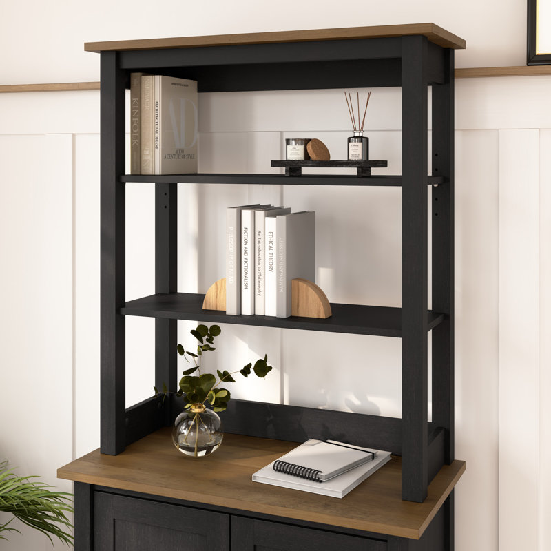 Bibliothèque Mayfield à 5 tablettes avec portes en blanc pur et gris Shiplap
