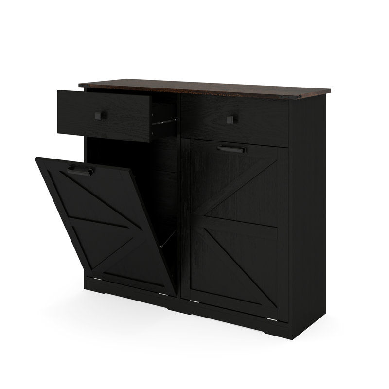Armoire poubelle noire pour la cuisine et la lessive, peut contenir 20 gallons, espace facile à nettoyer caché avec porte de grange, convient aux charnières 2 x 10 propres et lisses