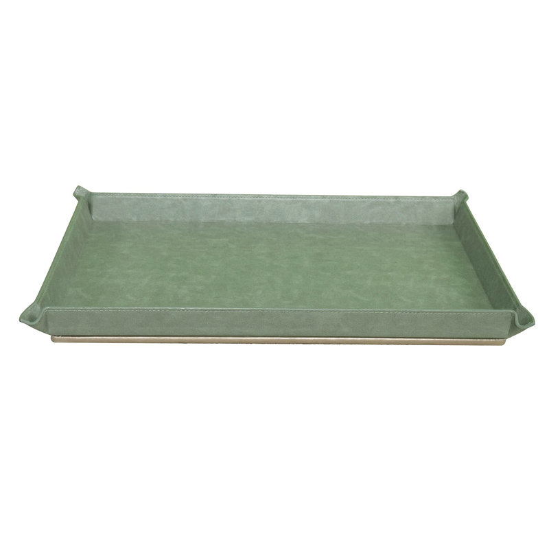 Leather Clutter & Wardrobe Jewelry Display Tray, Gold/Moss Green