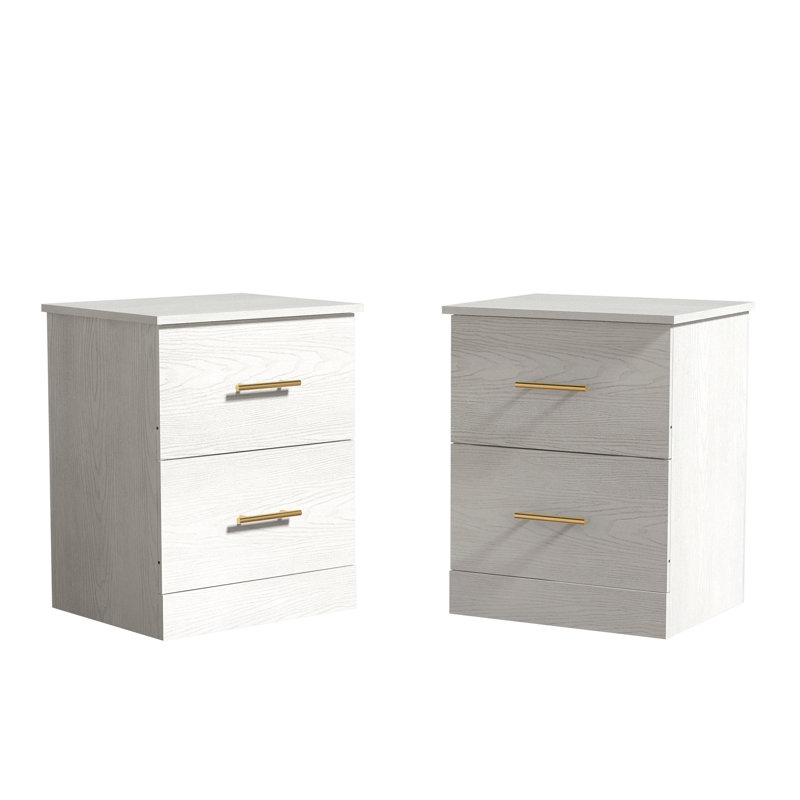 Table de chevet 2 tiroirs Luxeon (ensemble de 2), Blanc