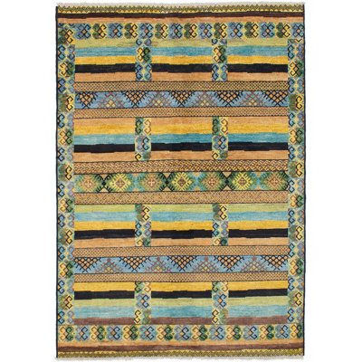 Kamyiah One-of-a-Kind 6'5" x 9'2" 2010s Rectangle Wool Area Rug in Brown and Pink