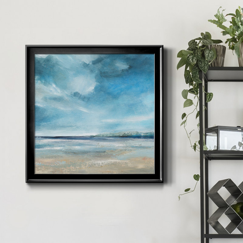 Nuage et soleil - Peinture sur toile encadrée, H 17,5 po x l 17,5 po x P 1,5 po, Toile avec cadre noir