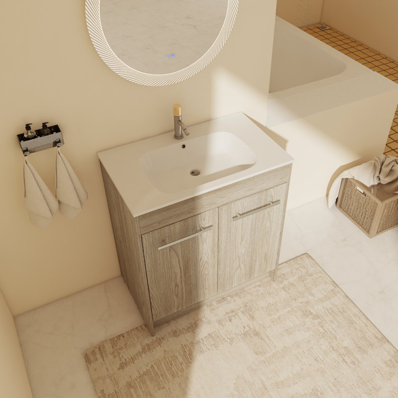 Meuble-lavabo simple sur pied 29,73 po avec plateau en résine