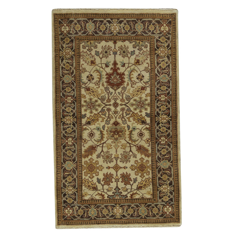 Tapis ivoire et noir noué à la main de haute qualité