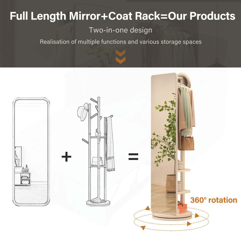 Versatile Full-Length Mirror with Integrated Hanger for Home Spaces, White, 68.8" x 19.69"