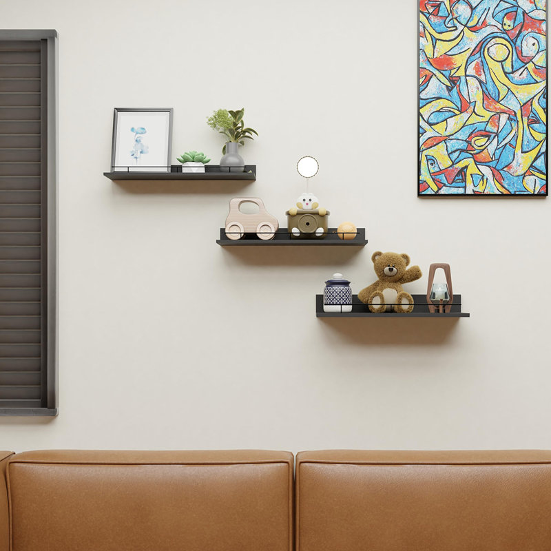 16 Inch White Floating Shelves, Black
