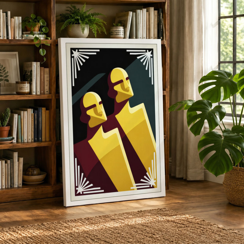 Golden Sentinels Art Deco - Wrapped Canvas, 36x24 - 91.4 x 61.0 cm, Black Border