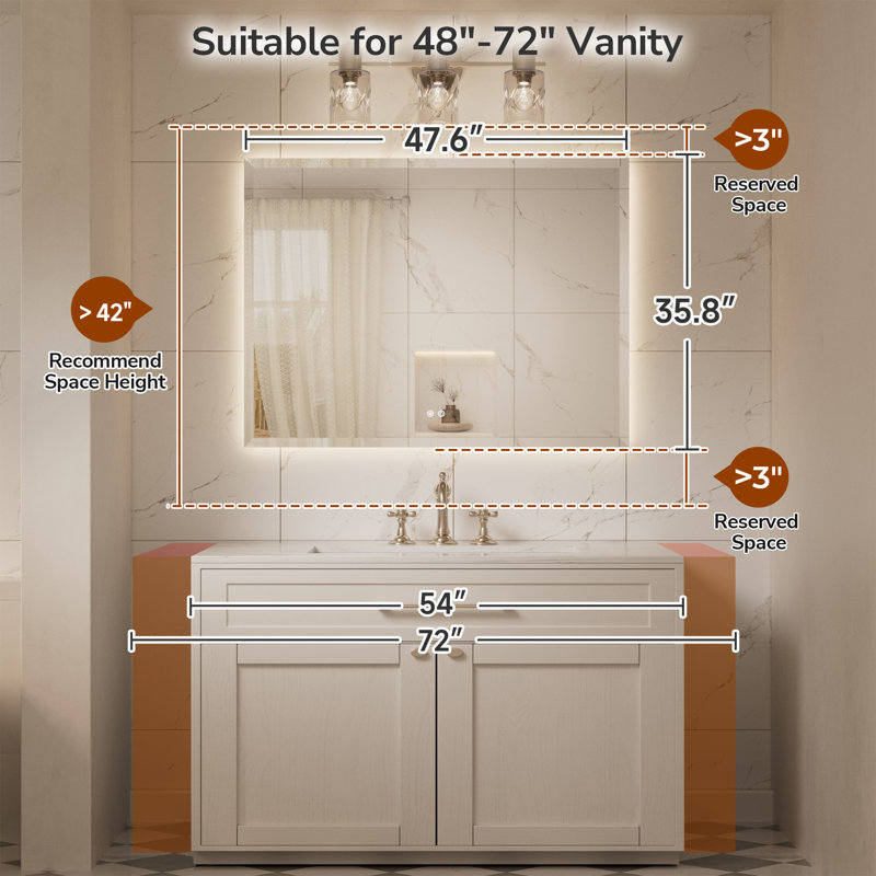Miroir de salle de bain biseauté à rétroéclairage DEL, 36 po x 48 po