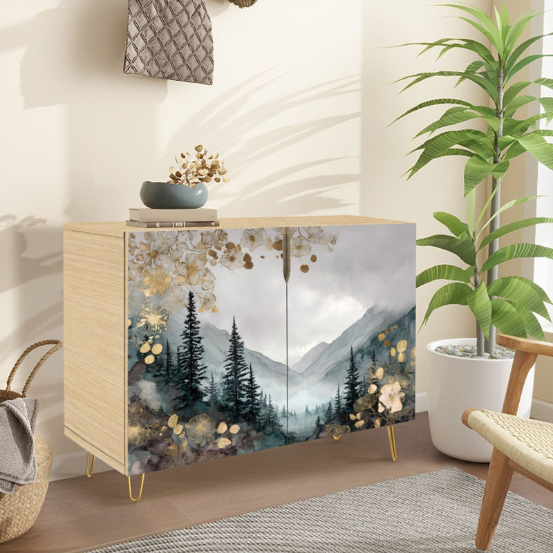 Buffet buffet avec rangement Aquarelle botanique avec 2 portes pour le salon et la cuisine