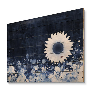 Velvet Dream Of A Sunflower I - impression traditionnelle en bois bleu sur bois de pin naturel