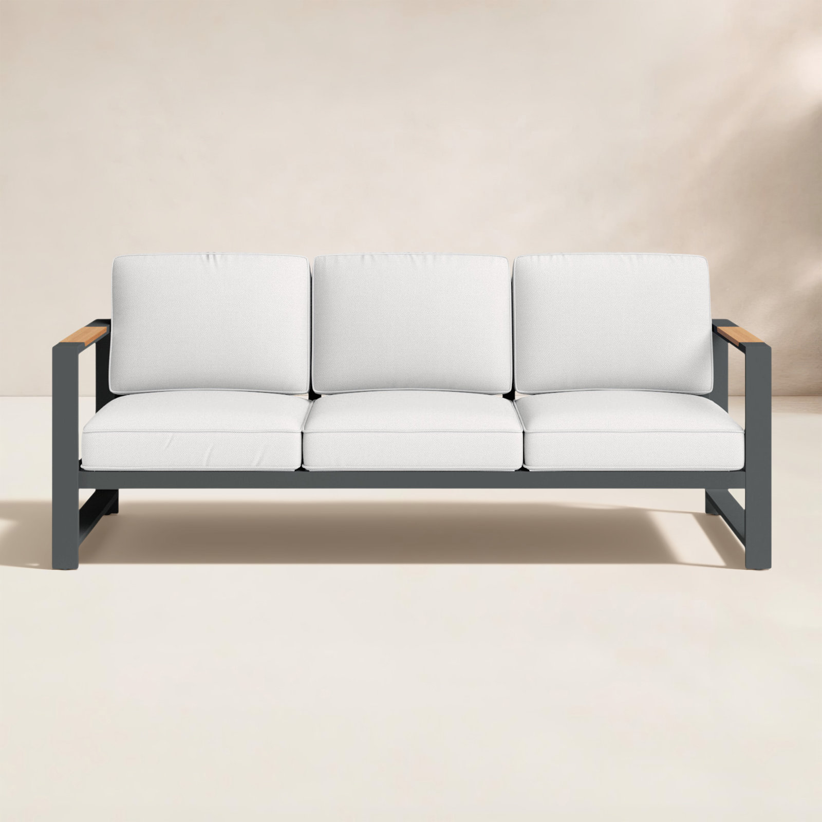 Jayton 81'' Wide Powder Coated Aluminum Patio Sofa with Cushions, Black/White