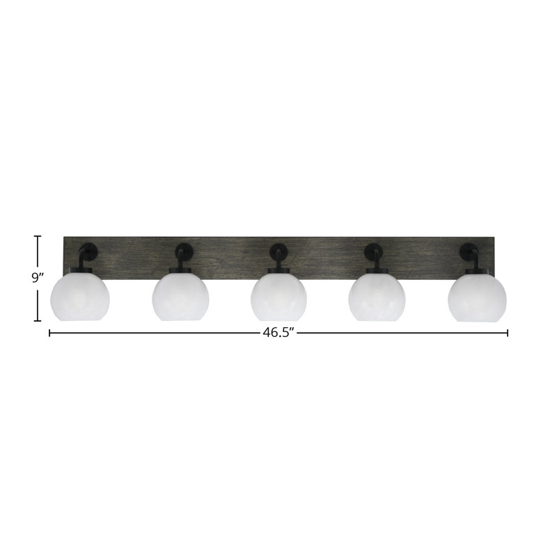 Barre d'éclairage de salle de bain 5 lumières Oxbridge, Marbre blanc, Noir mat / gris vieilli