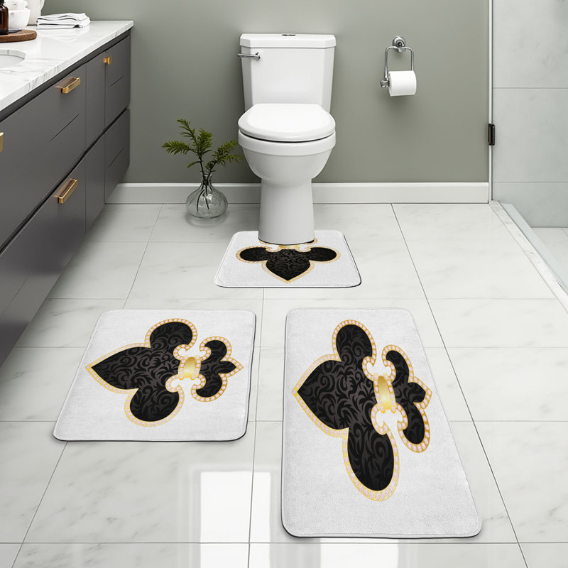  Ensemble de tapis rétro pour salle de bain 3 pièces en U et tapis rectangulaires jaune noir blanc