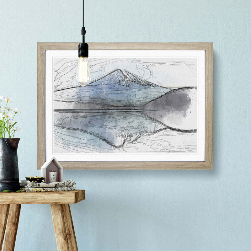 Mount Fuji in Japan in Abstract - Picture Frame Graphic Art Print, 27cm H x 36cm W x 2cm D, Oak Framed