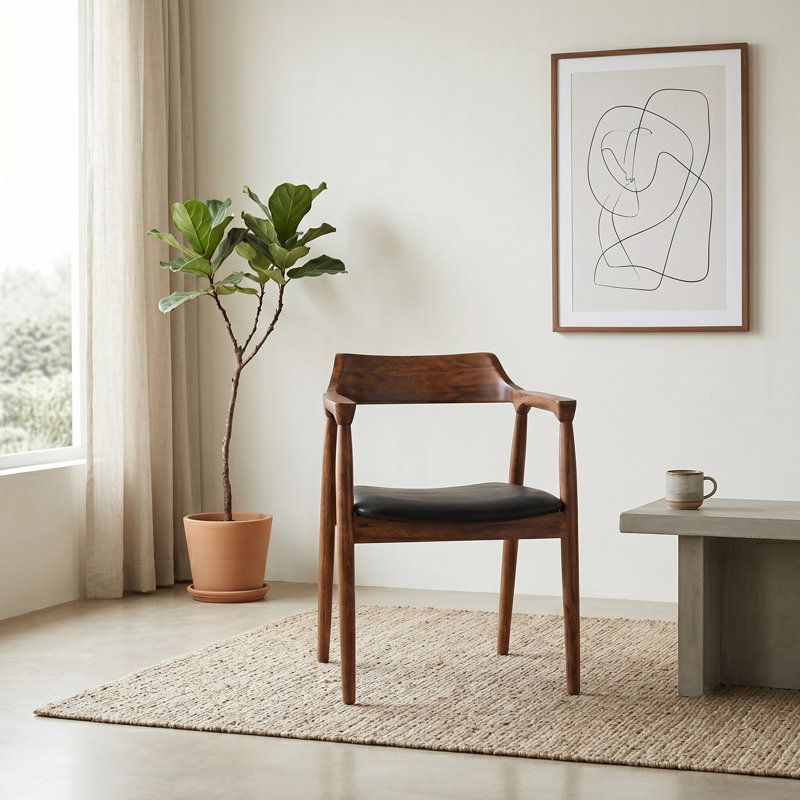 Genuine Leather Upholstered Side Chair in Brown