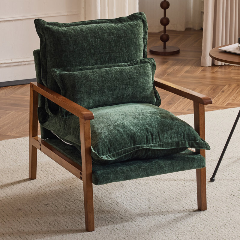 Masson Chenille Accent Chair Armchair With Pillow, Green Chenille