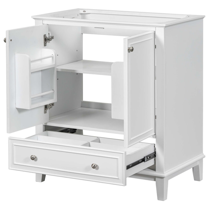 Meuble-lavabo 30 po sans lavabo, base seulement, armoire de salle de bain multifonctionnelle avec portes et tiroir, Blanc