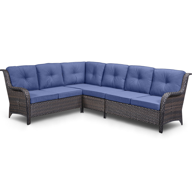 Deb 100.2" Wide Outdoor L-Shaped Patio Set With Cushions, Blue, Gray