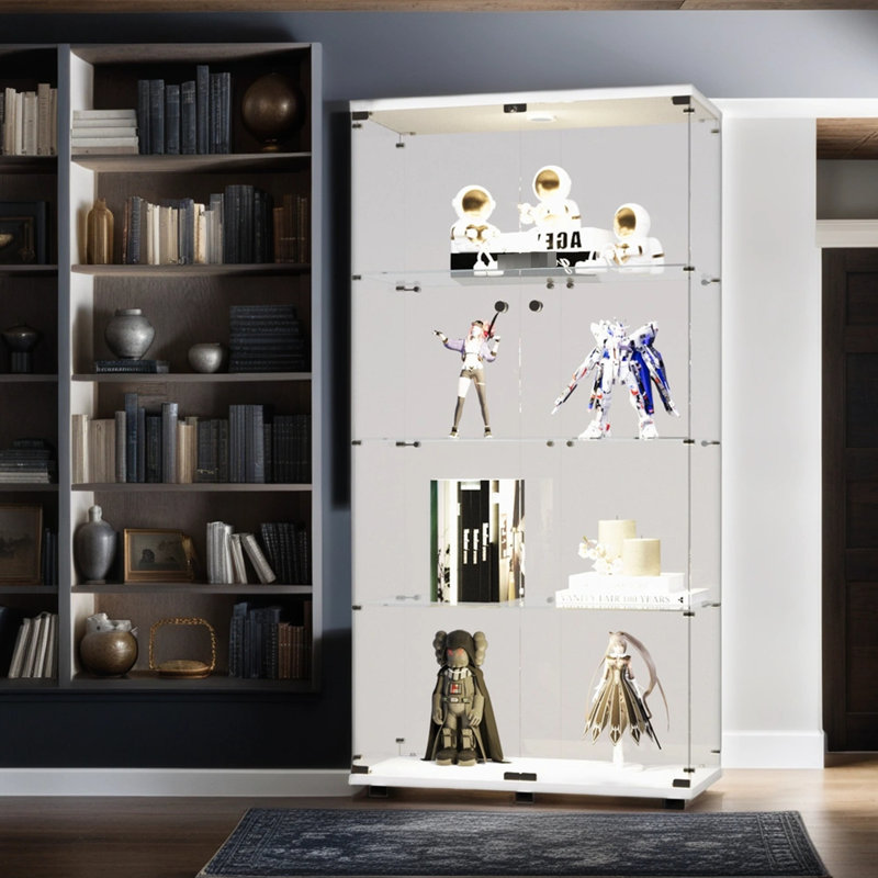 Armoire de rangement à deux portes, vitrine en verre, armoire de rangement de salon avec tablettes