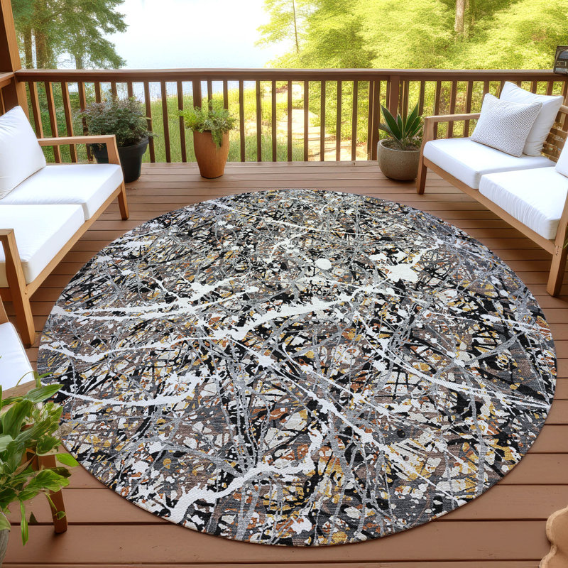 Machine Washable Indoor/Outdoor Chantille ACN2389 Abstract Rug, Round 8'