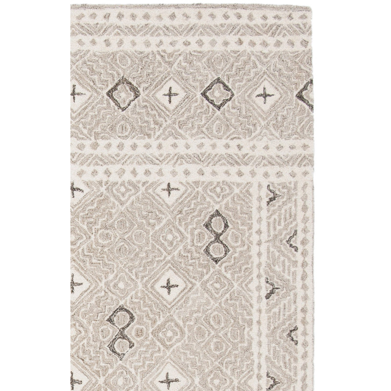 Tapis gris / ivoire en laine / coton touffeté à la main Devlin, Tapis de couloir 2 pi 3 po x 11 pi