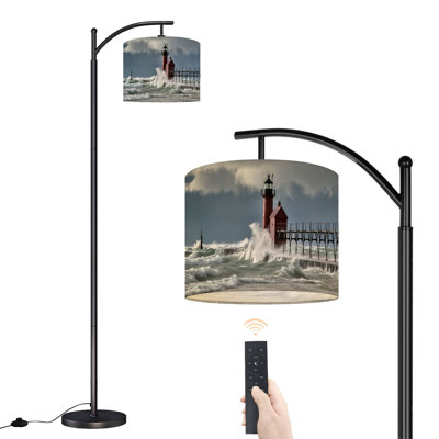 Arc Floor Lamp with Adjustable Lampshade giant waves red grand haven lighthouse michigan lake Standing Lamp 3 Color Temperatures Dimmable Tall Pole Lamp with Foot Switch for Bedroom