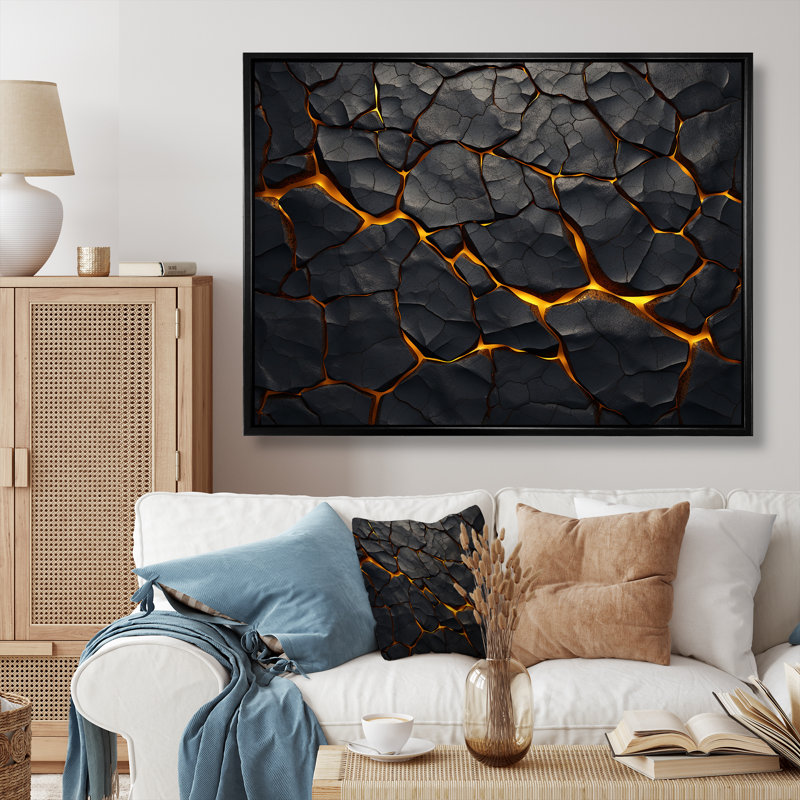 Volcans volcaniques - Art mural volcanique, H 30 po x l 40 po x P 1,5 po, Cadre flottant noir