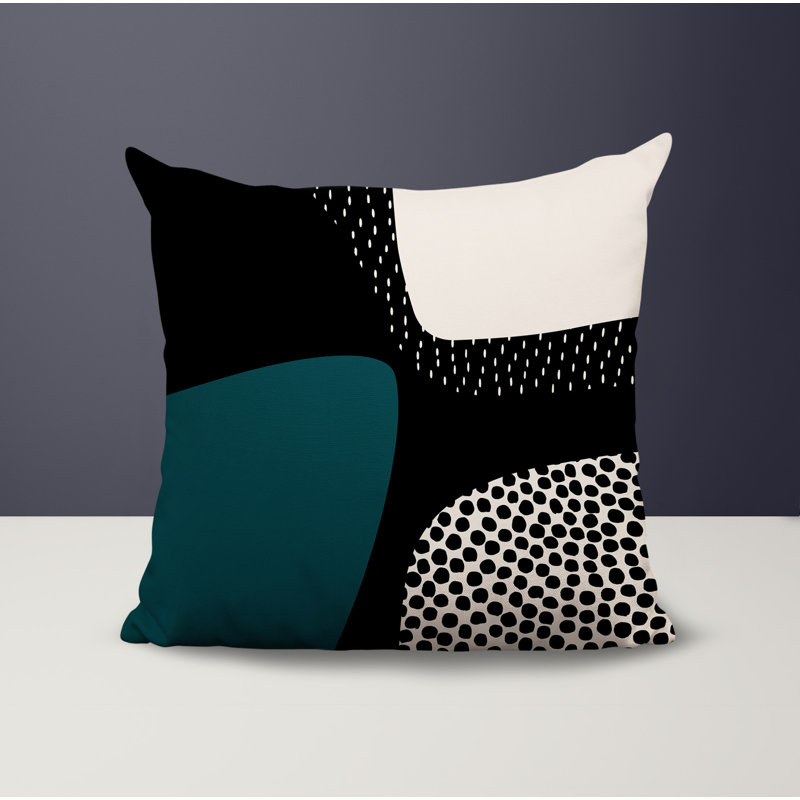 Coussin carré intérieur / extérieur pia, H 15 po x l 15 po, Émeraude / noir / blanc cassé