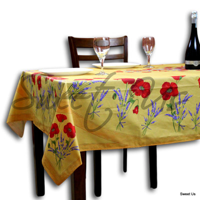 Wipeable Stain Resistant Acrylic Coated French Provencal Poppy Floral Cotton Tablecloth Collection
