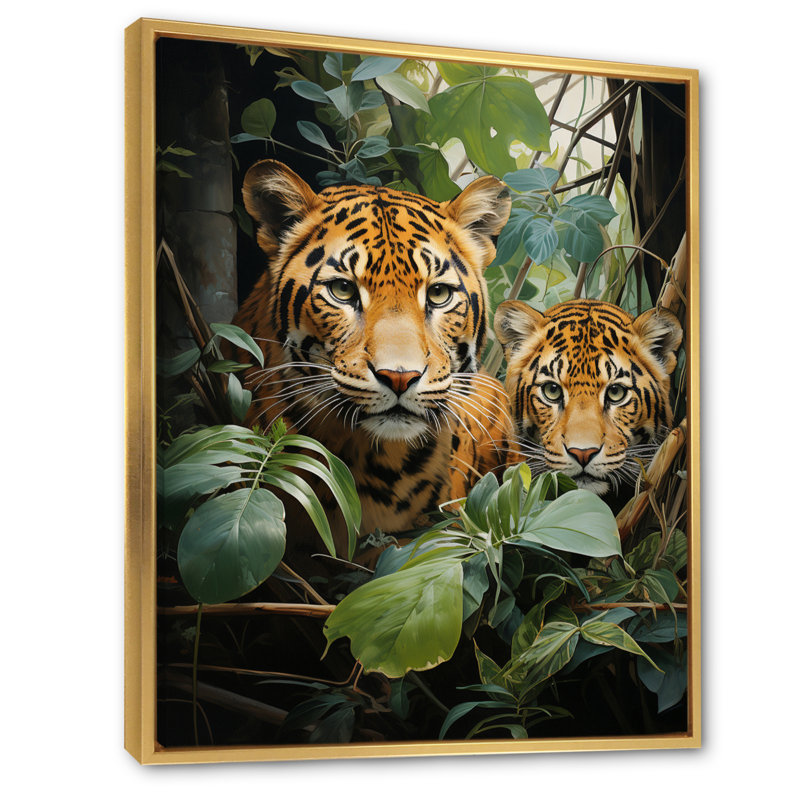 «Asian Art Tigers in Jungle VII», reproduction sur toile, H 32 po x l 16 po x P 1 po, Cadre flottant doré