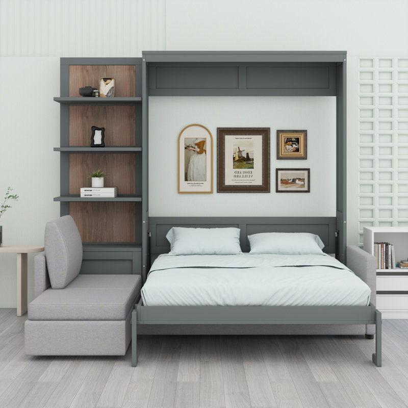 Lit escamotable mural avec canapé et tablettes Murphy, Gris