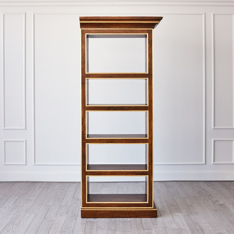 Mango Wood and Brass 5-Tier Freestanding Bookcase
