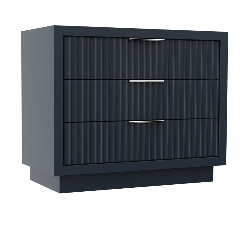 Lecrieú Three-Drawer Single Bath Vanity, Hague Blue, Polished Chrome, 42"