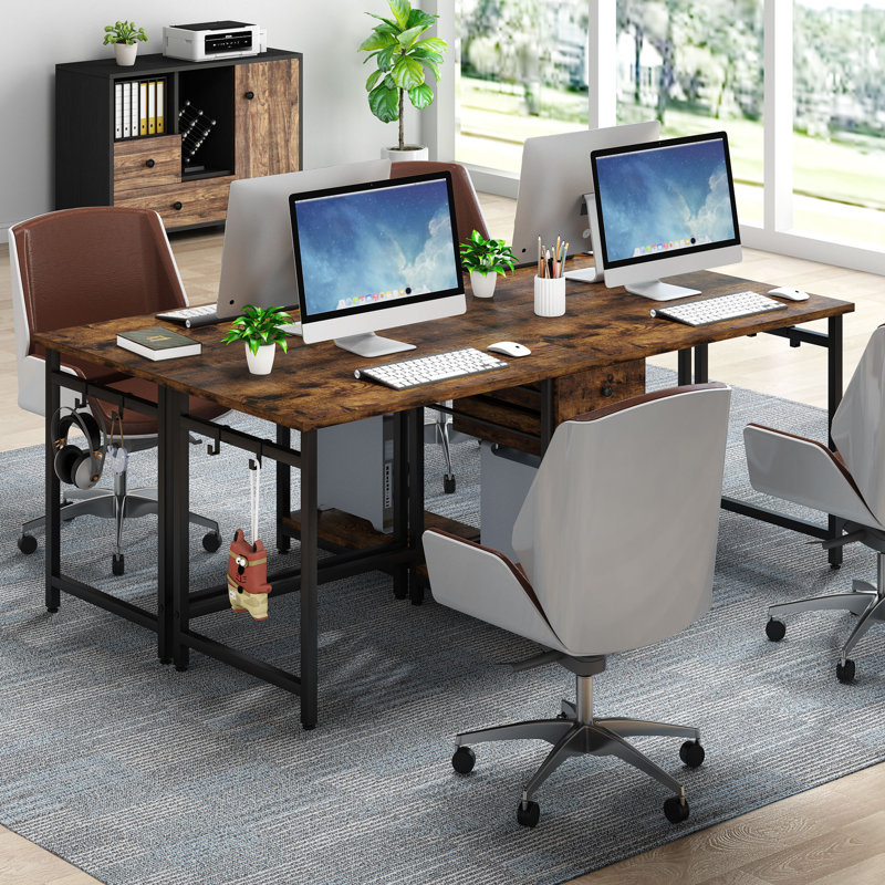 Jenacia Metal Base Computer Desk, Brown/Black