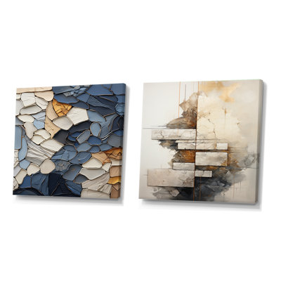 «Blue Spiritual Stone Minimalisme», peinture III - collages abstraits carrés, ensemble de 2 collages