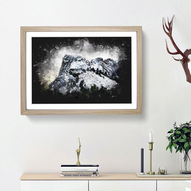 Mount Rushmore Memorial - Picture Frame Painting Print, 62cm H x 87cm W x 2cm D, Oak Framed
