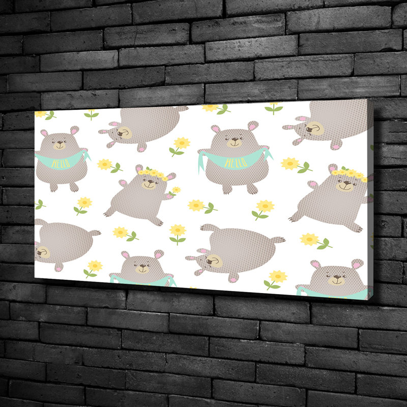 Teddy Bears Illustration - No Frame Print on Canvas, No Frame, 50cm H x 100cm W