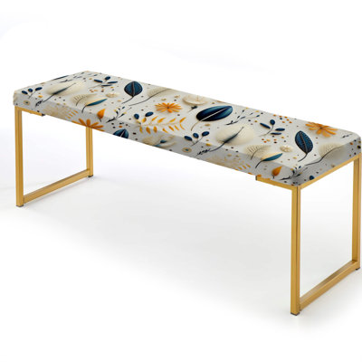 Blue And White Ferns Minimalism Boho Pattern - Floral Upholstered Gold Bench