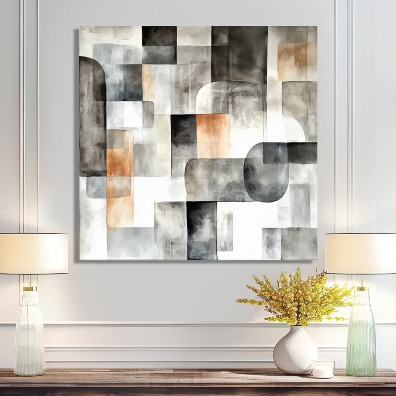 Grey And Brown Boho Mosaic Earth Tones II - Modern Metal Wall Art Decor, Modern Metal Print, 36" H x 36" W x 0.84" D