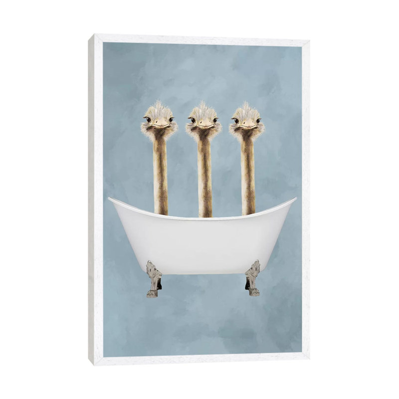 Ostriches In Bathtub by Coco De Paris - Print on Canvas, White Framed, 66.04 cm H x 45.72 cm W