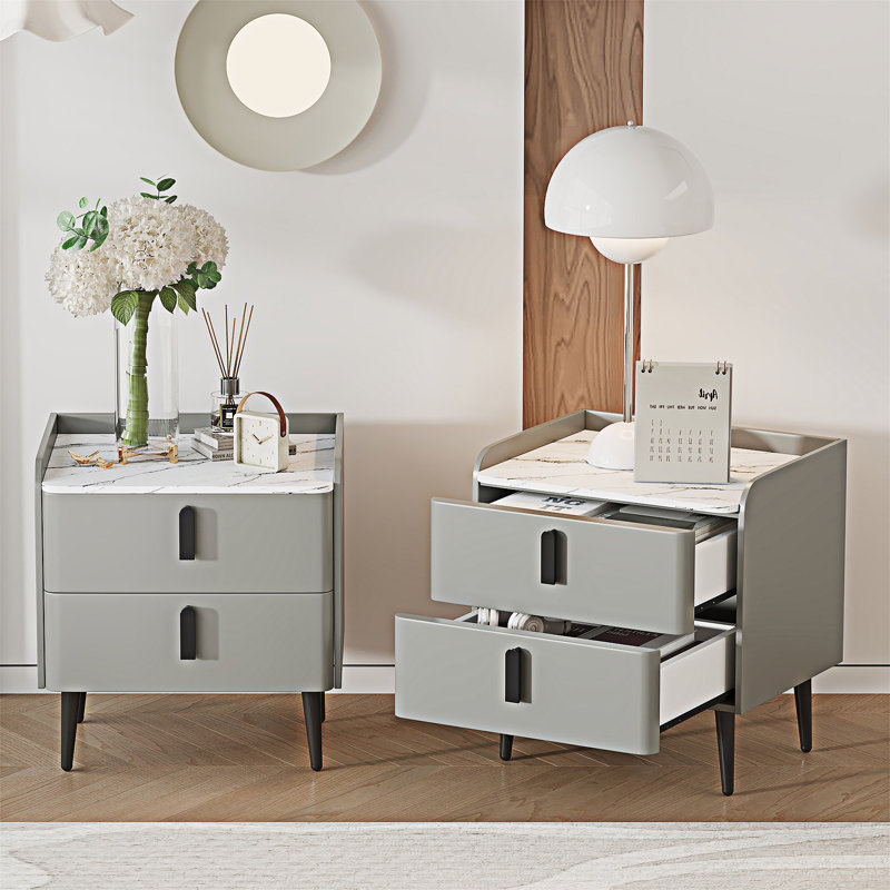 Nightstands Beside Table With Drawers Set Of 2, Gray