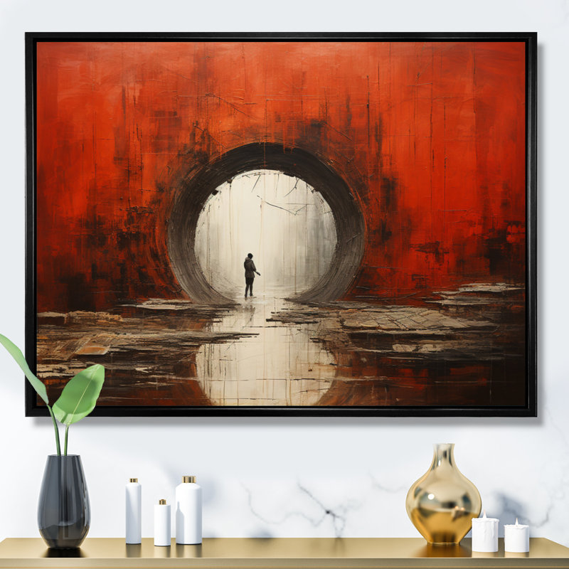 Tunnel abstrait en béton rouge, impression sur toile, H 16 po x l 32 po x P 1 po, Cadre flottant noir