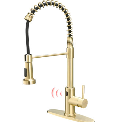 Touchless Automatic Smart Kitchen Faucet In Brushed Gold, With Powerful Detection Motion Sensor And Pull Out Advanced Function