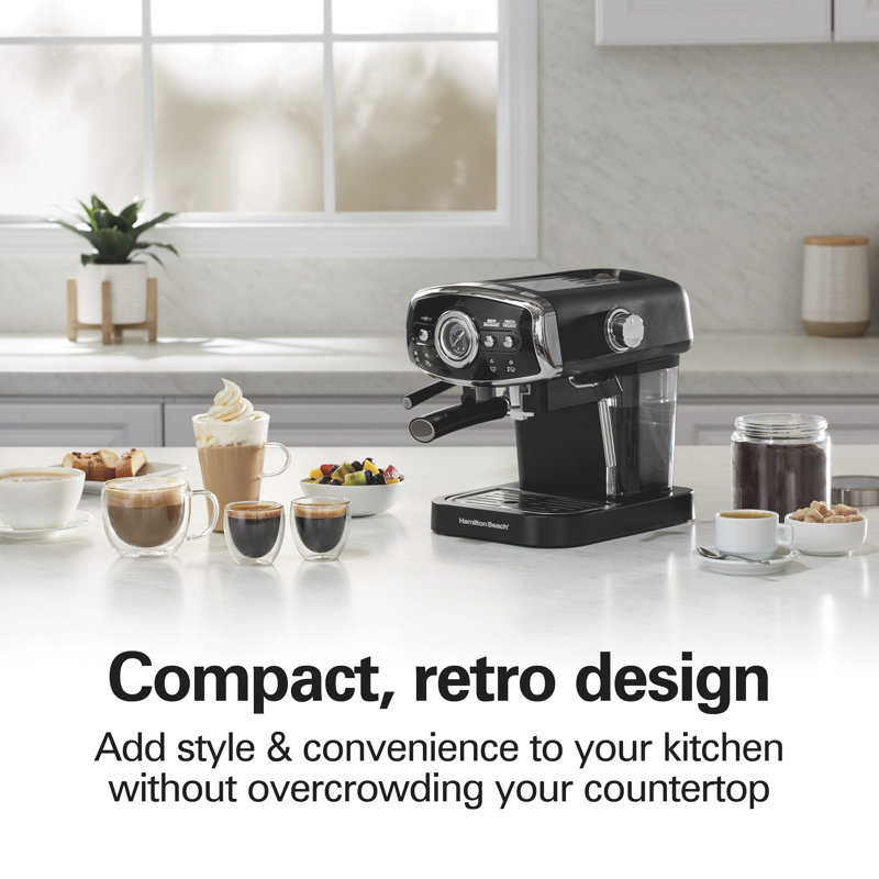 Hamilton Beach Slide & Lock Espresso Maker 15 Bar Pump Black With Chrome Accents