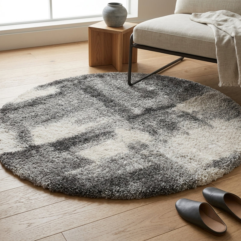 Tapis gris anthracite à poils longs Alban, Rond 5 pi
