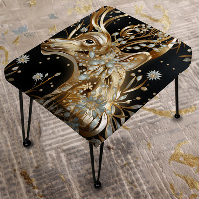 Black Gold Deer Animal Marble Pattern - Marble Rectangle Ottoman
