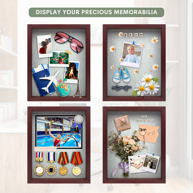  12"x16" Solid Wood Mahogany Display Shadow Box Frame - Solid Wood Memory Box For Keepsakes (picture Box, Military, Wedding, Graduation, And Flower Shadow Box)
